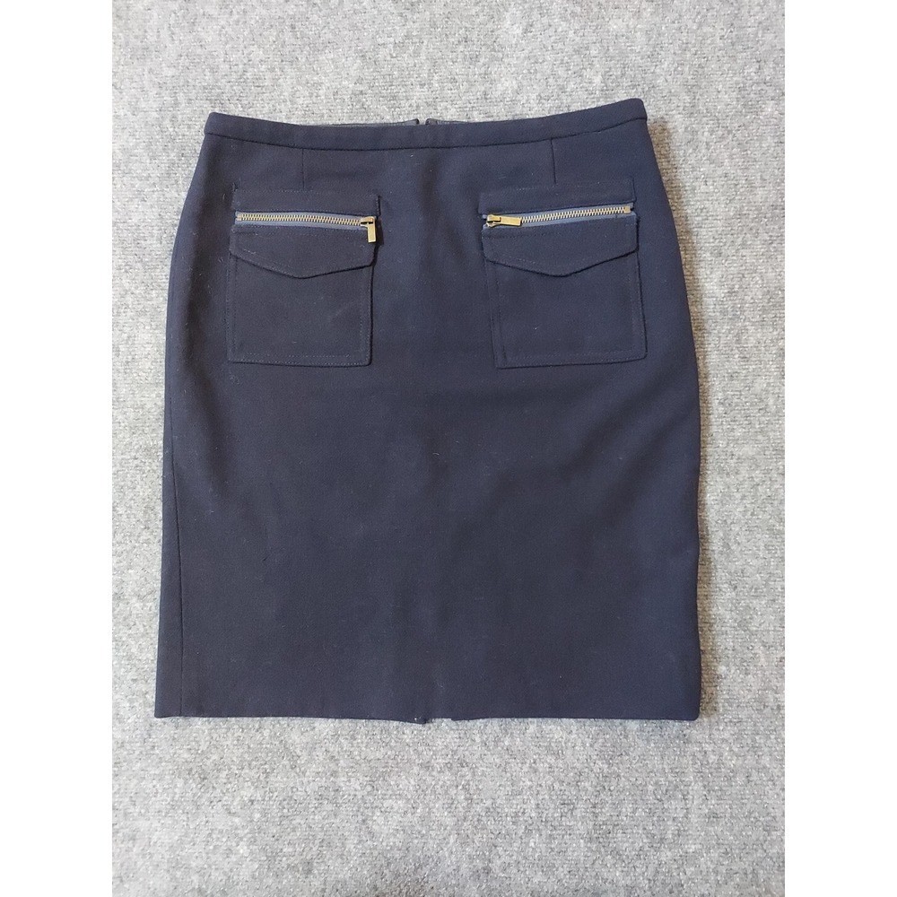 J Crew Skirt Womens 6 Blue Navy Pencil Skirt Wool Lined Zip Pockets Career Knee